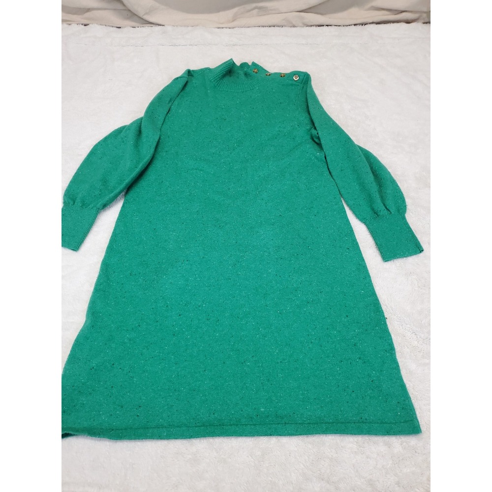 Talbots Kelly Green Confetti Knit Sweater Midi Dress Large Modest Winter Classic